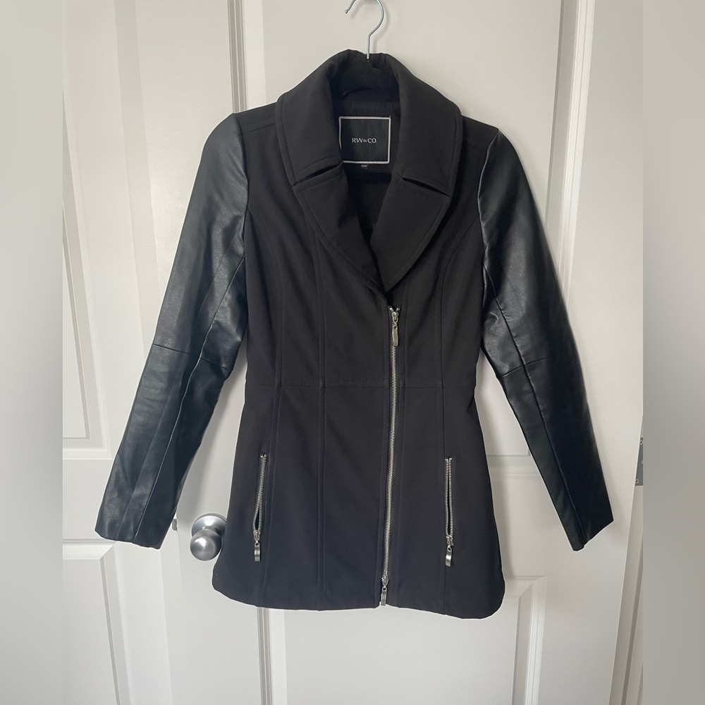 Leather Sleeve Black Coat